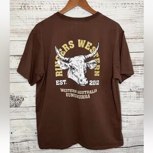 Ringers Western Short Sleeve Cotton Brown Crew Neck Tee T Shirt Men's L